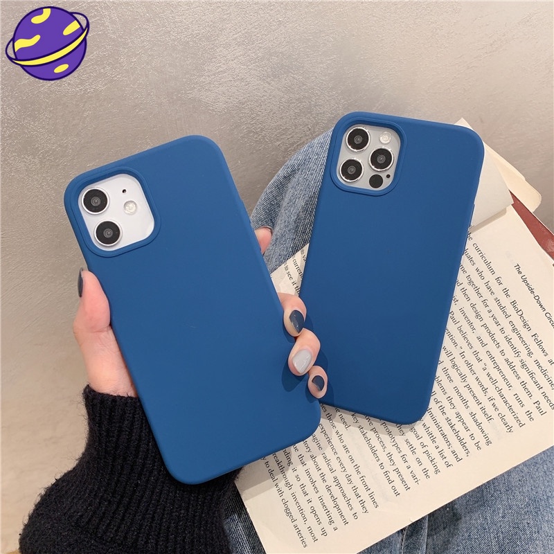 Soft Case Bahan Silikon Cair Warna Biru Untuk iPhone 11 12 13 14 Pro Max X XR XS Max 6 6S 7 8 Plus