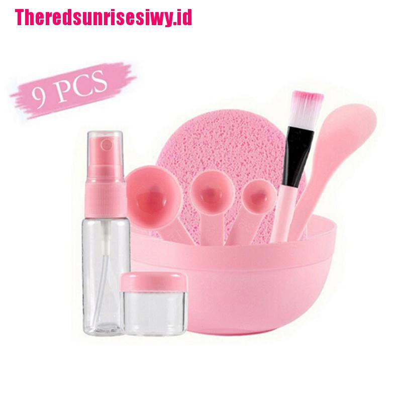 【Theredsunrisesiwy.id】9 Pcs/Set DIY Facial Mask Tools Kit Bowl Brush Spoon Stick Bottle Sponge Homemade Makeup Beauty Tool