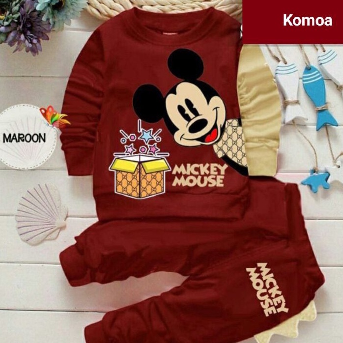 SETELAN ANAK KEKINIIAN 0-7 TAHUN-MICKY MERAH GAMBAR