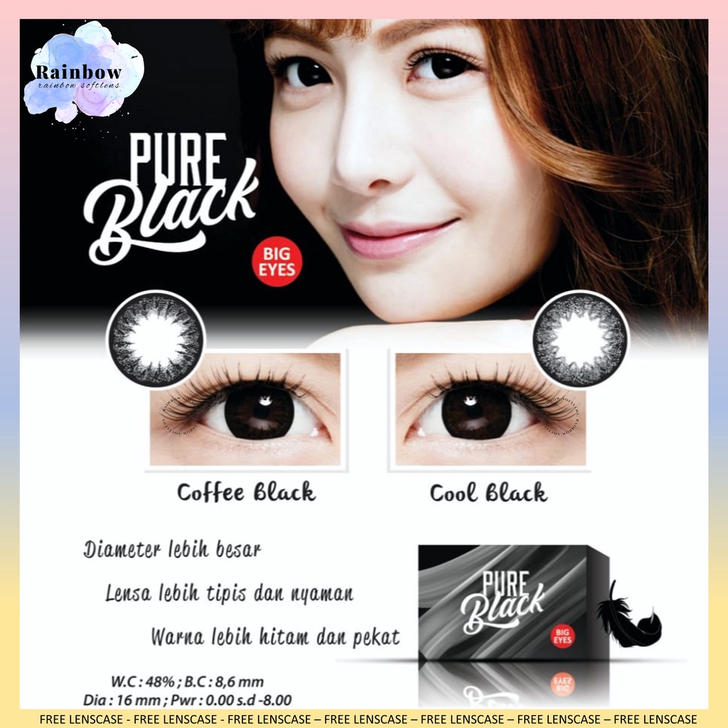 [COD] SOFTLENS PURE BLACK NORMAL &amp; MINUS (-0.50 SD -6.00) DIAMETER 16MM LIVING COLOR