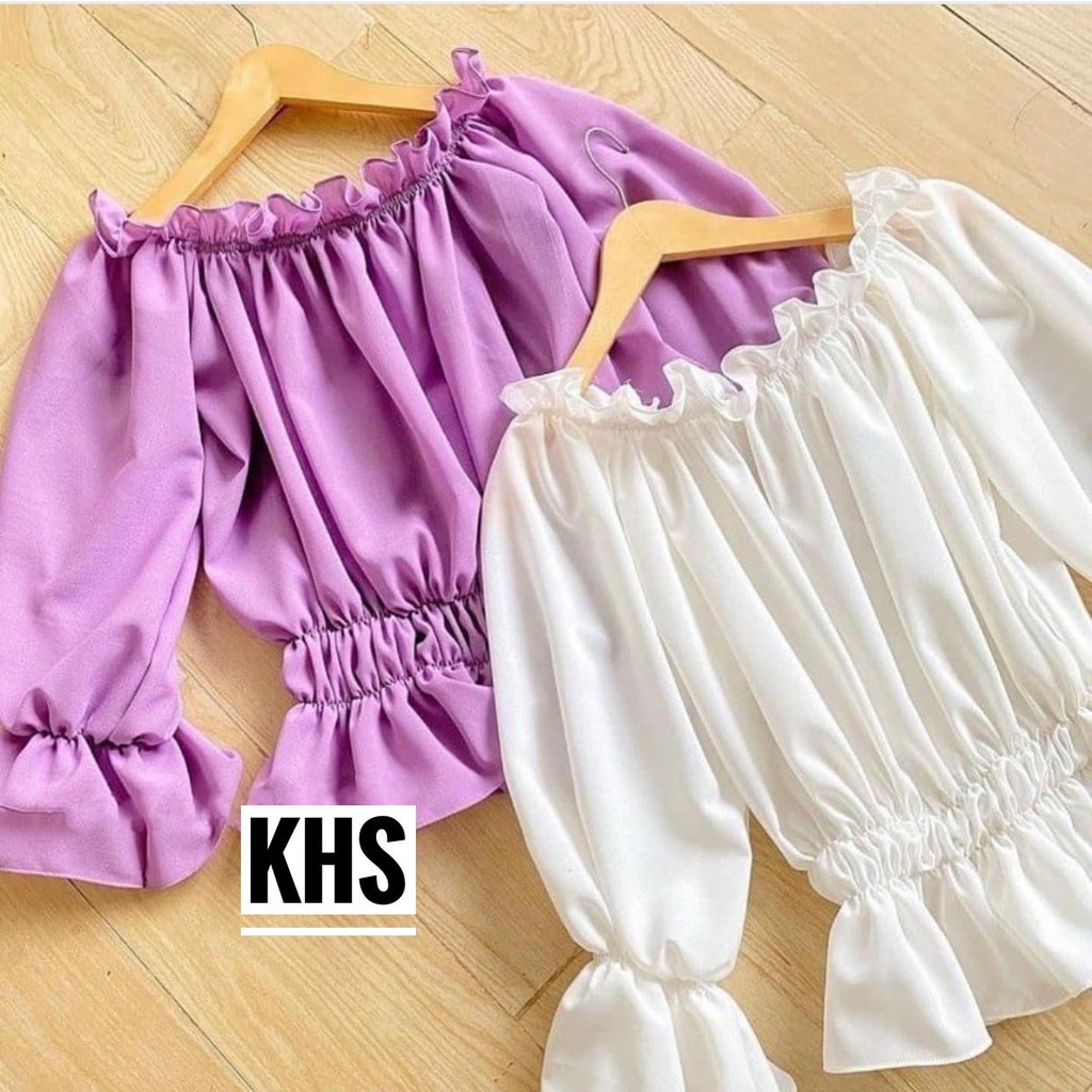 BLOUSE CINO CROPTY SABRINA PREMIUM REMPEL BALONA KERUT REMPEL BAJU ATASAN WANITA KEKINIAN SELEBGRAM