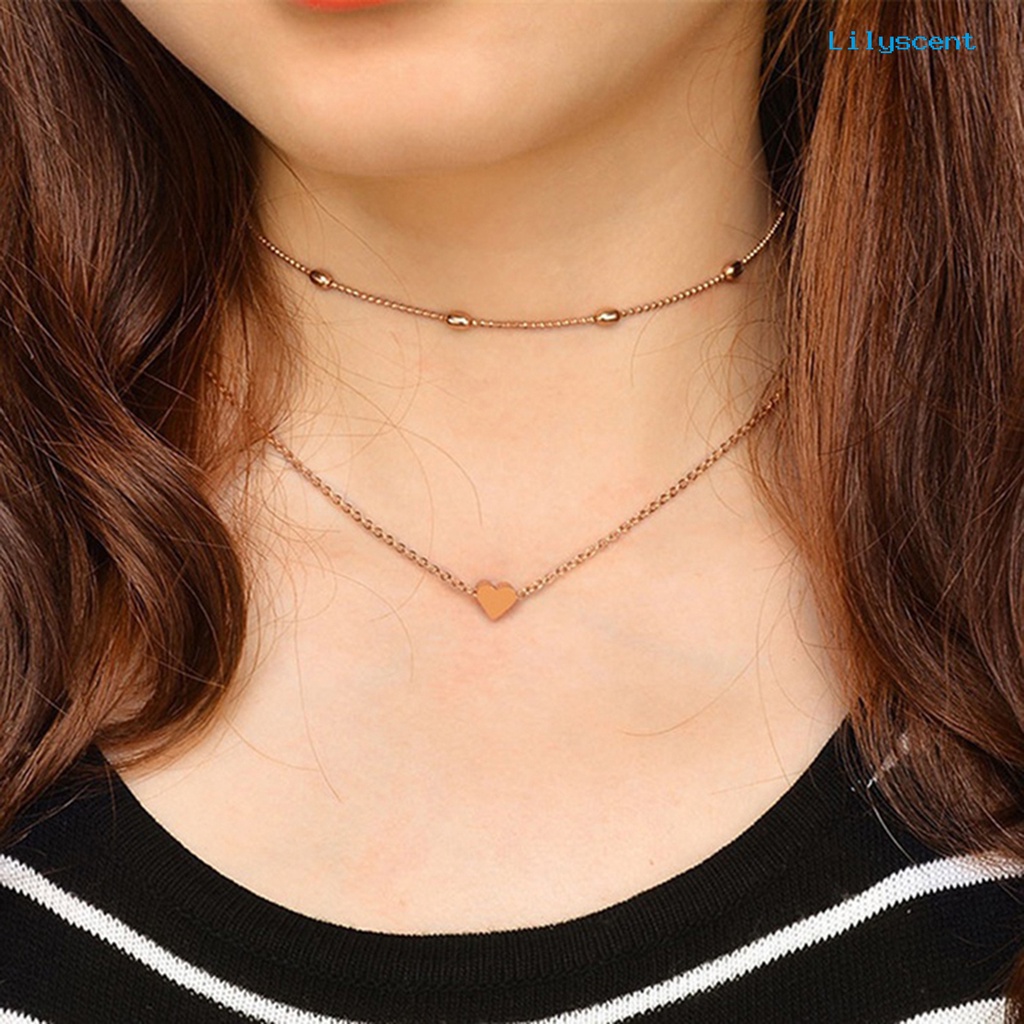 2pcs / Set Kalung Rantai Double Layer Bentuk Hati Bahan Alloy Untuk Kencan