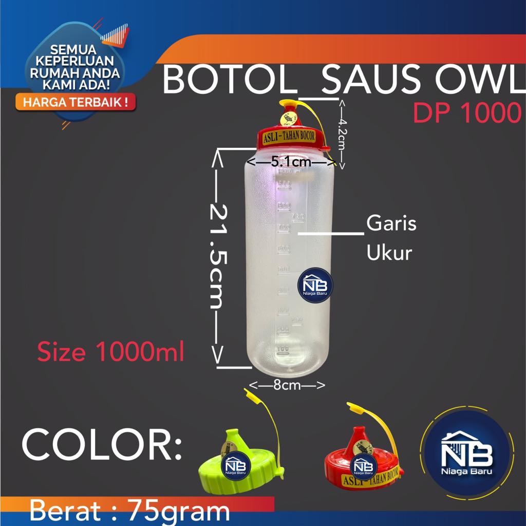 Botol Plastik 1000 mL Kecap Saus Sambal Saos OWL Plast DP 1000 1L