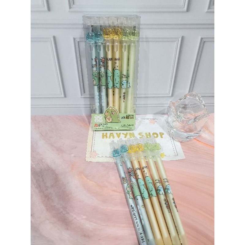 (12pc) pen bisa hapus/pen gel hapus/erasable pen/pen hapus lucu fancy ODEMEI-3449 DINO
