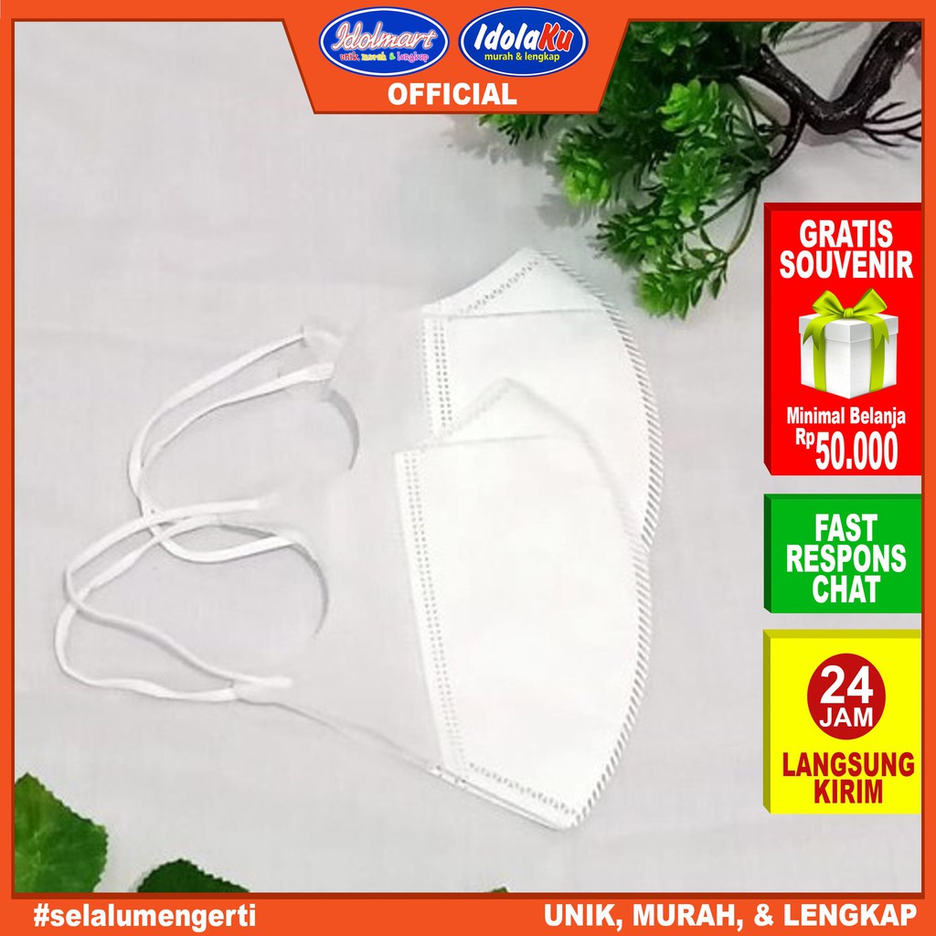 IDOLMART Masker Duckbill Earloop 3ply Warna Putih Isi 5pcs Idolmart Surabaya