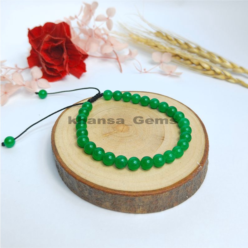 Gelang Tasbih Natural Green Agate Diameter 6 Mm Model Tali Serut Lebih Keren Top Quality Aksesories Perhiasan Gelang Batu Giok