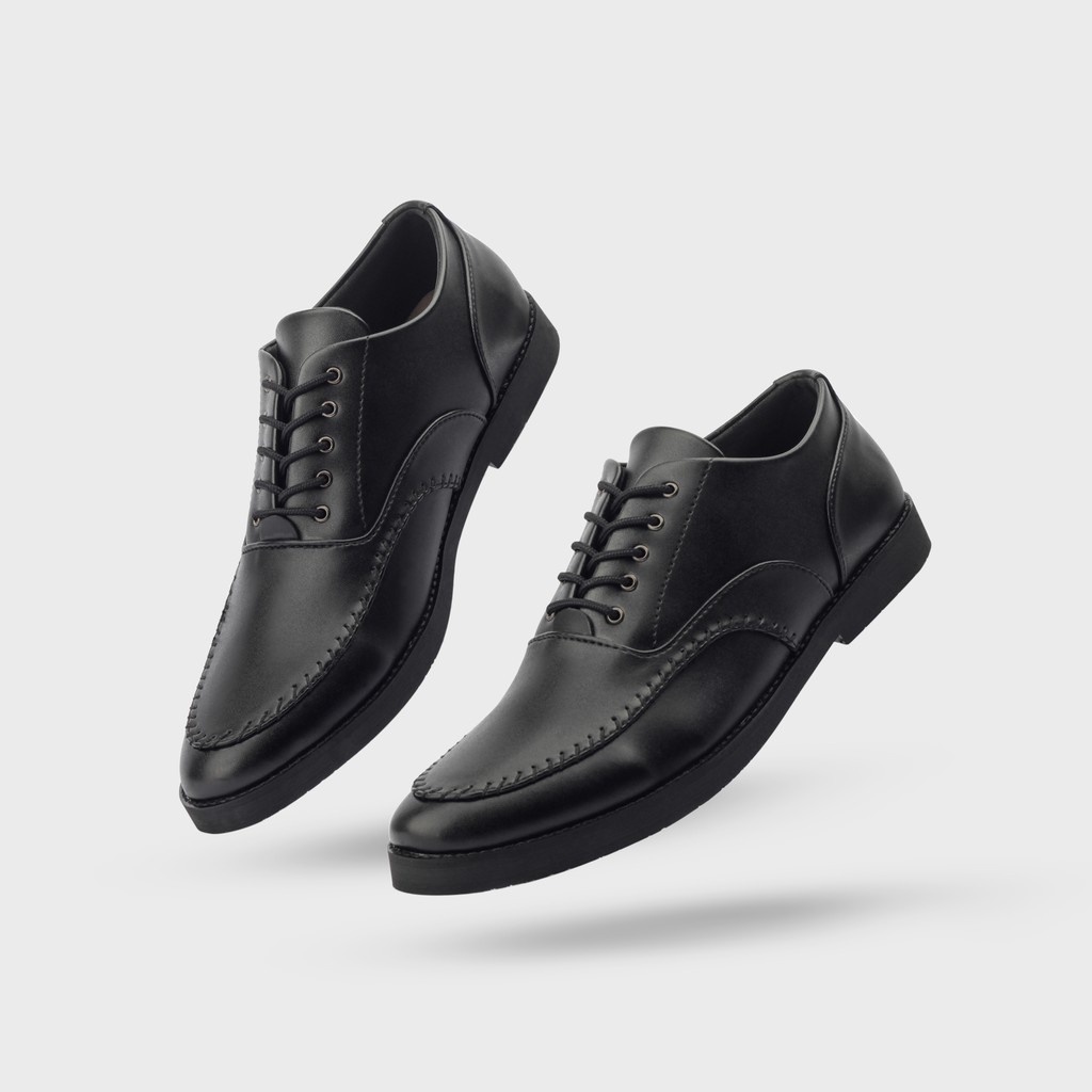 Bolton Black | Sepatu Pantofel Hitam Pria Casual Kerja Cowok Kantor Pantofel Laki | FORIND x Giant Flames