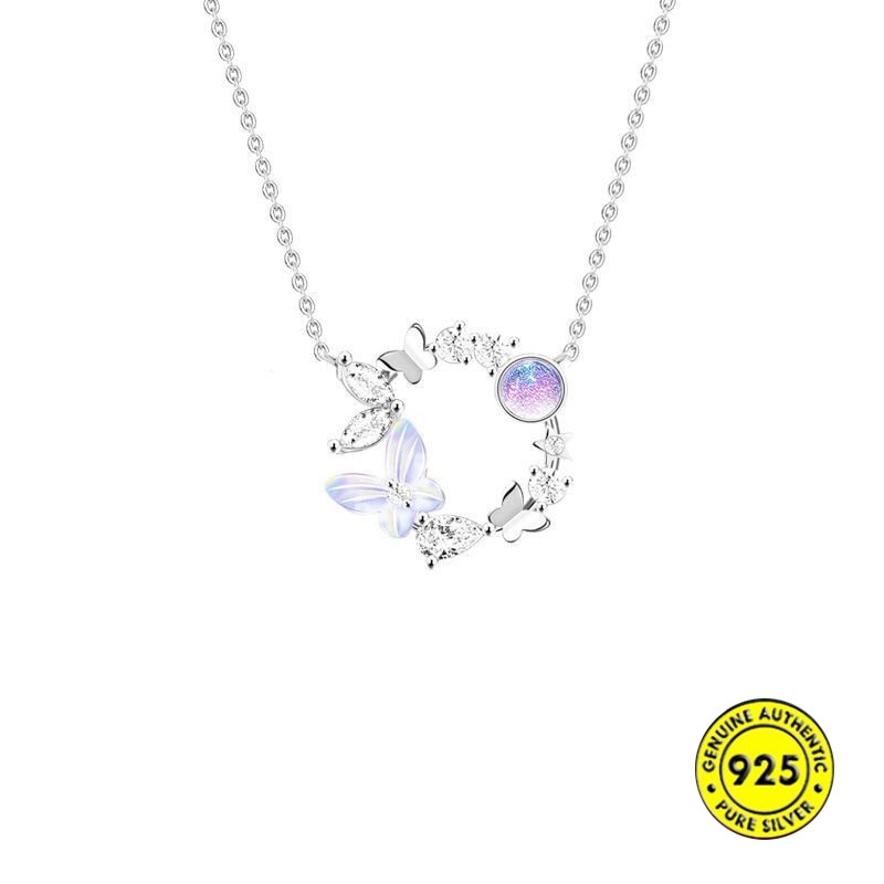 Kalung Rantai Sterling Silver 925 Dengan Liontin Kupu-Kupu Untuk Wanita / Hadiah Ulang Tahun Butterfly