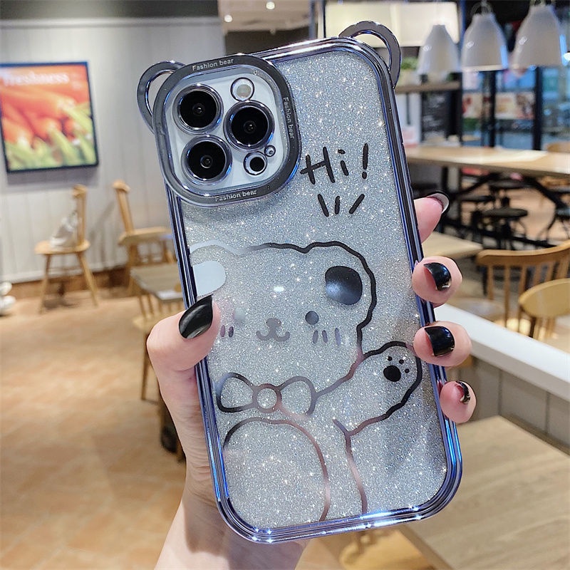 Case Electroplating Motif Beruang Untuk iphone 12 13 11 Pro Max Ykj8