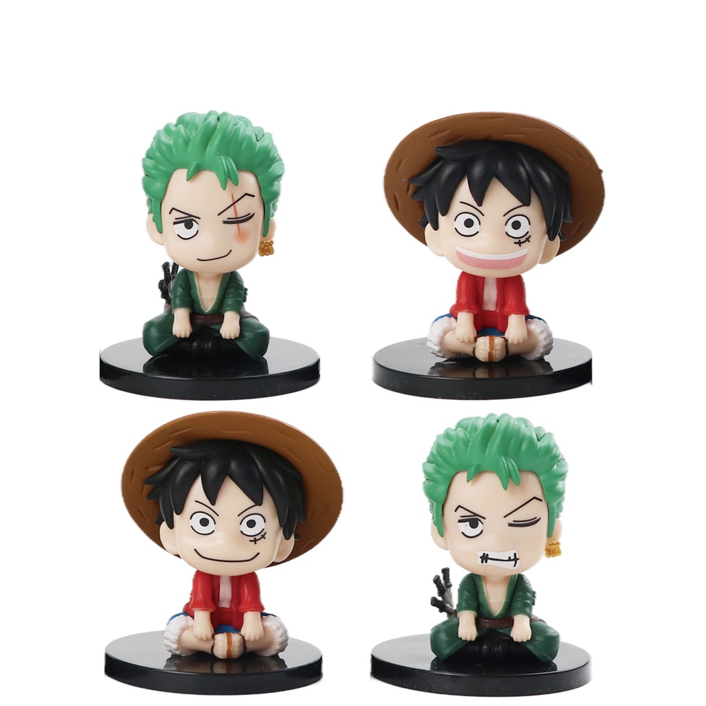 4pcs Mainan Action Figure Model Anime One Piece Luffy Roronoa Zoro Q Version Bahan PVC Untuk Koleksi