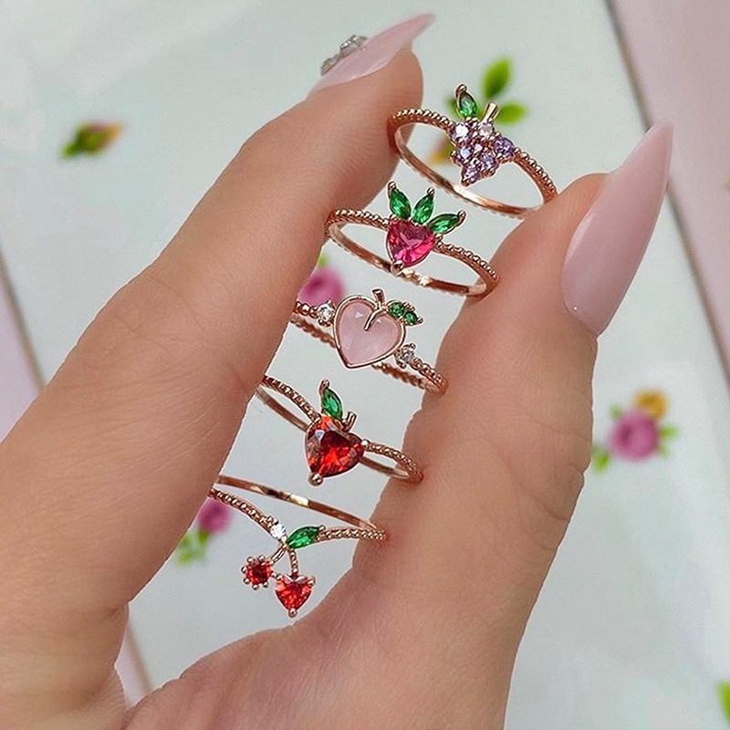 Cincin Model Terbuka Desain Buah Hati Permen Gaya Korea Untuk Perempuan