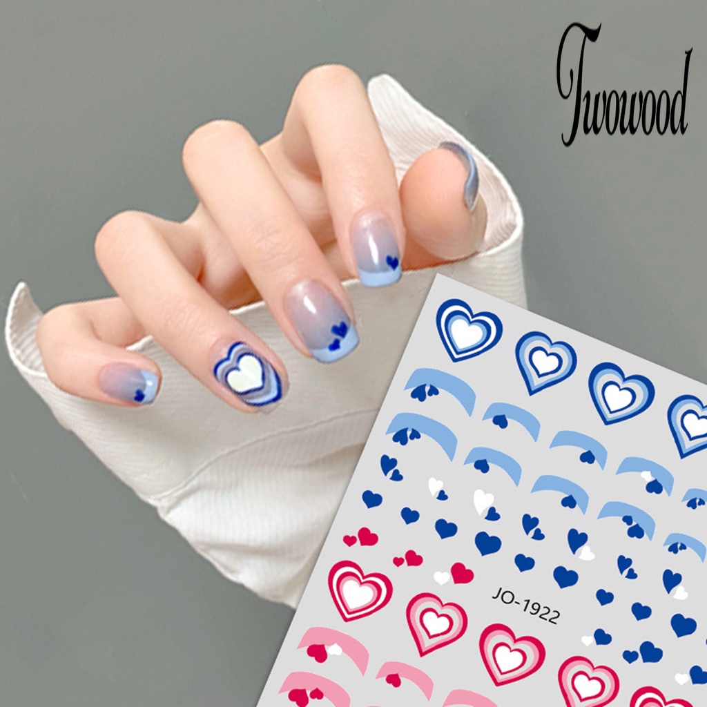 Twowood Stiker Kuku Motif Hati Tahan Air Untuk Nail Art DIY