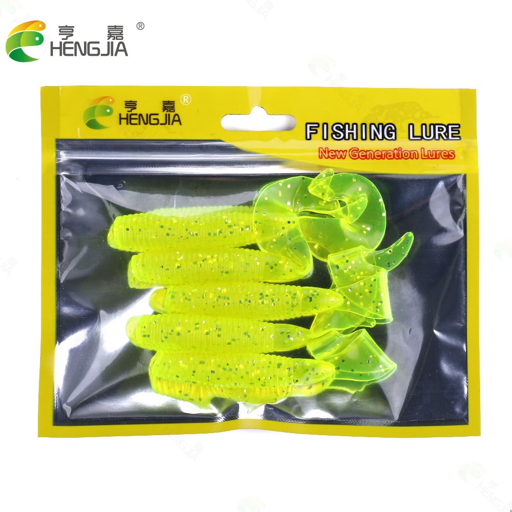 Hengjia 5pcs / Kantong Umpan Pancing Cacing Imitasi Bahan Silikon Pvc Lembut 10cm 7.7g 6 Warna