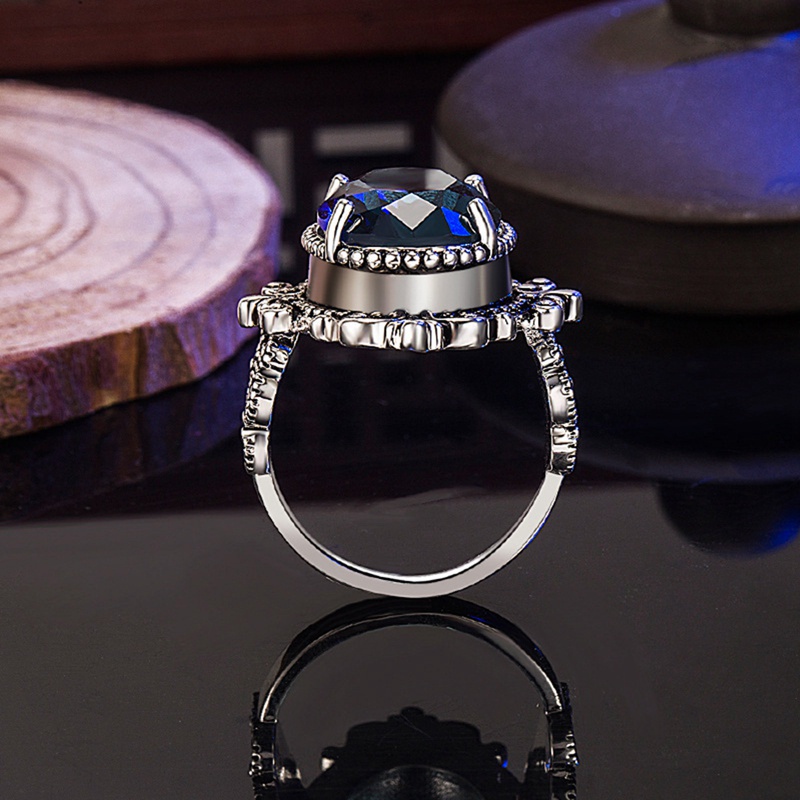 Fancyqube Cincin Kristal Bentuk Telur Angsa Warna Biru Laut Untuk Wanita