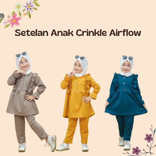 Setelan Anak Perempuan 1-5 Tahun Oneset Anak Crinkle Airflow Premium Baju Muslim Anak Perempuan OneSet Anak Perempuan Setelan Kemeja Anak Setelan Rayon Premium Set Tunik Anak