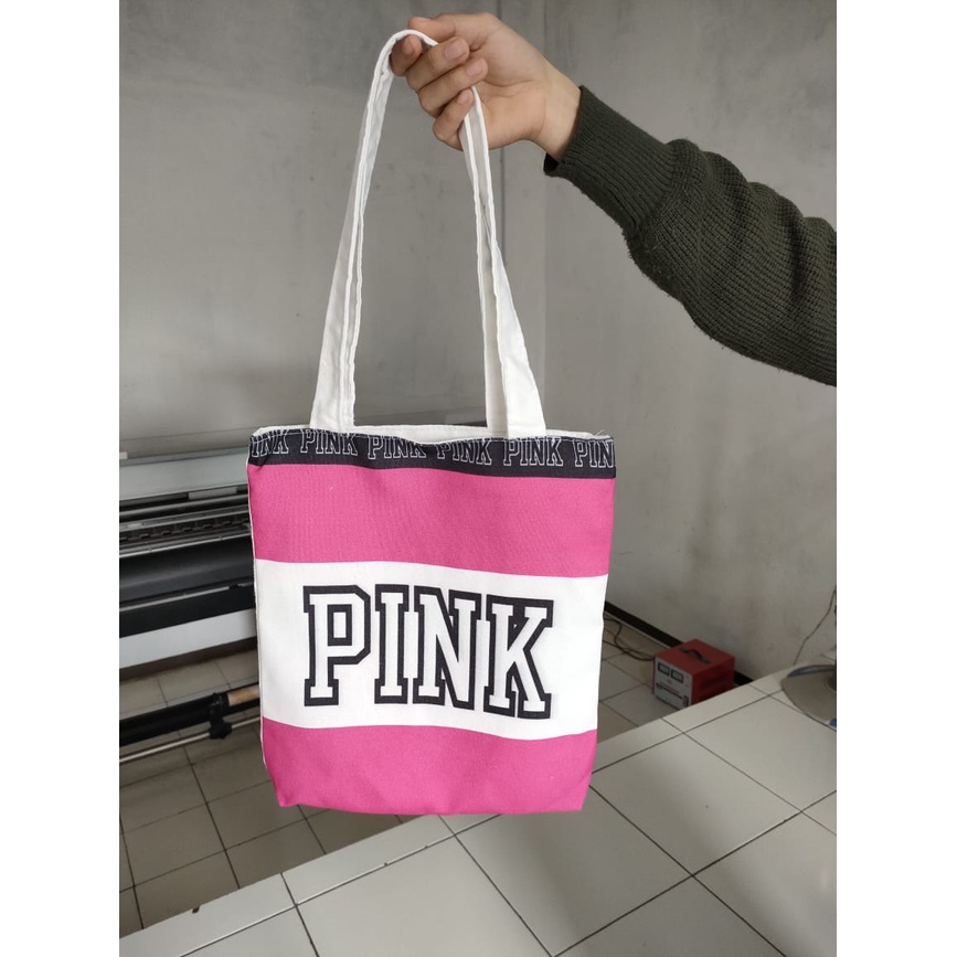 SANSURBAGS Tote Bag Wanita Kanvas Murah Logo Pink - Fashion Korea Bisa Bayar Ditempat (COD)