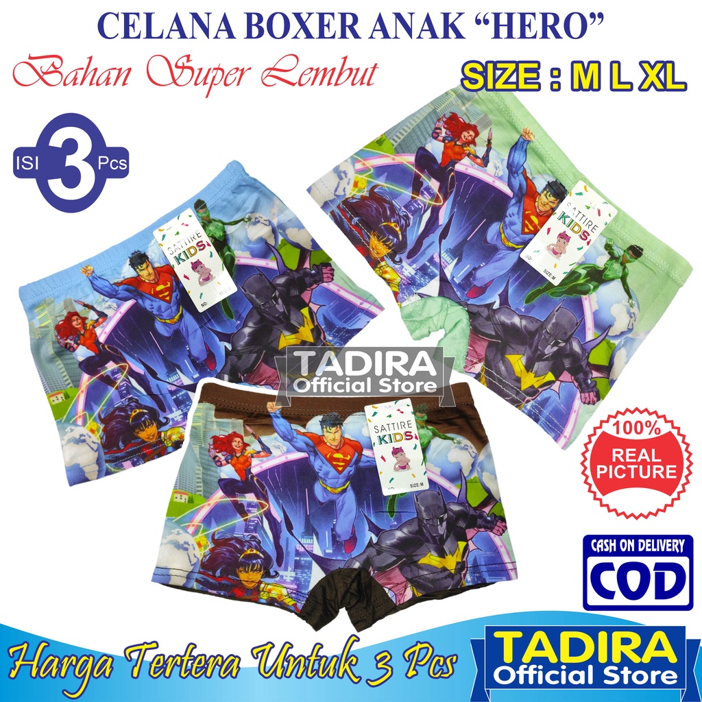 3 Pcs Boxer Anak Laki Celana Dalam Karakter Super Hero Bahan Super Lembut Multiwarna TADIRA Store