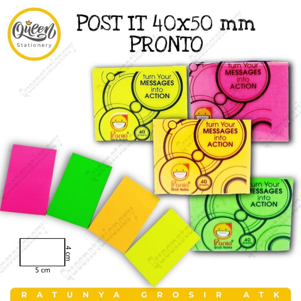 

PEMBATAS BUKU 40x50 mm PRONTO/STICKY NOTES/STICKYNOTE/MEMO/MEMOPAD/STICKY NOTES WARNA/PEMBATAS BUKU KECIL/NOTE KECIL