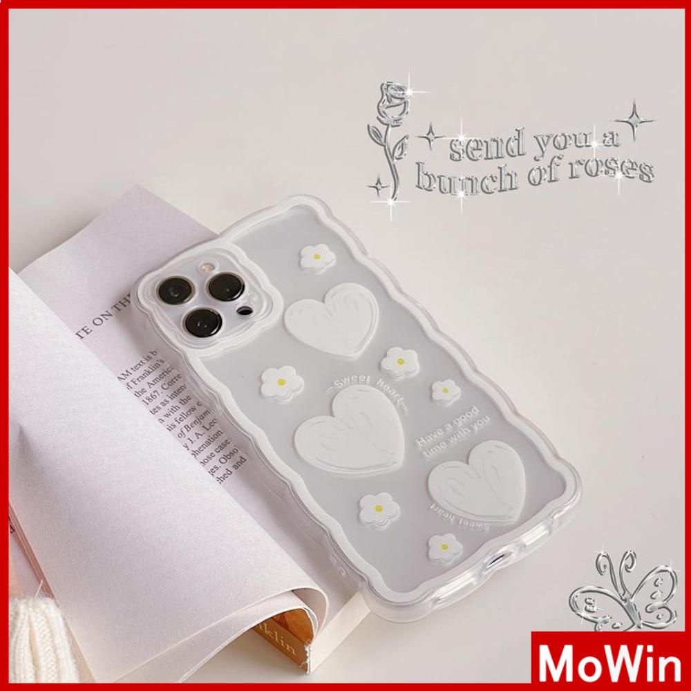 iPhone Case Silicone Soft Case Clear Case Wave Non-Slip Shockproof Camera Full Coverage Protection White Heart Flower For iPhone 13 Pro Max iPhone 12 Pro Max iPhone 11 iPhone 7Plus