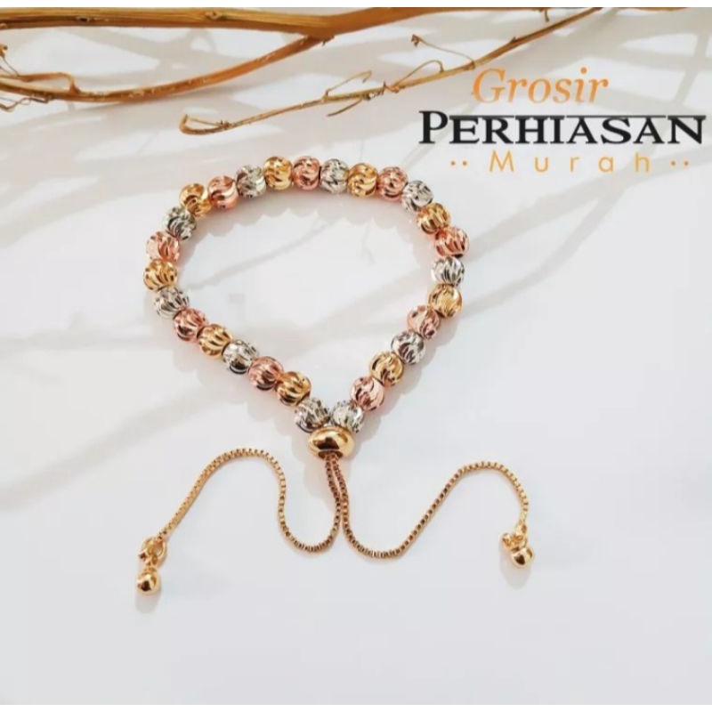 Xuping Gelang Tangan Serut Motif Bola-bola Kombinasi Warna