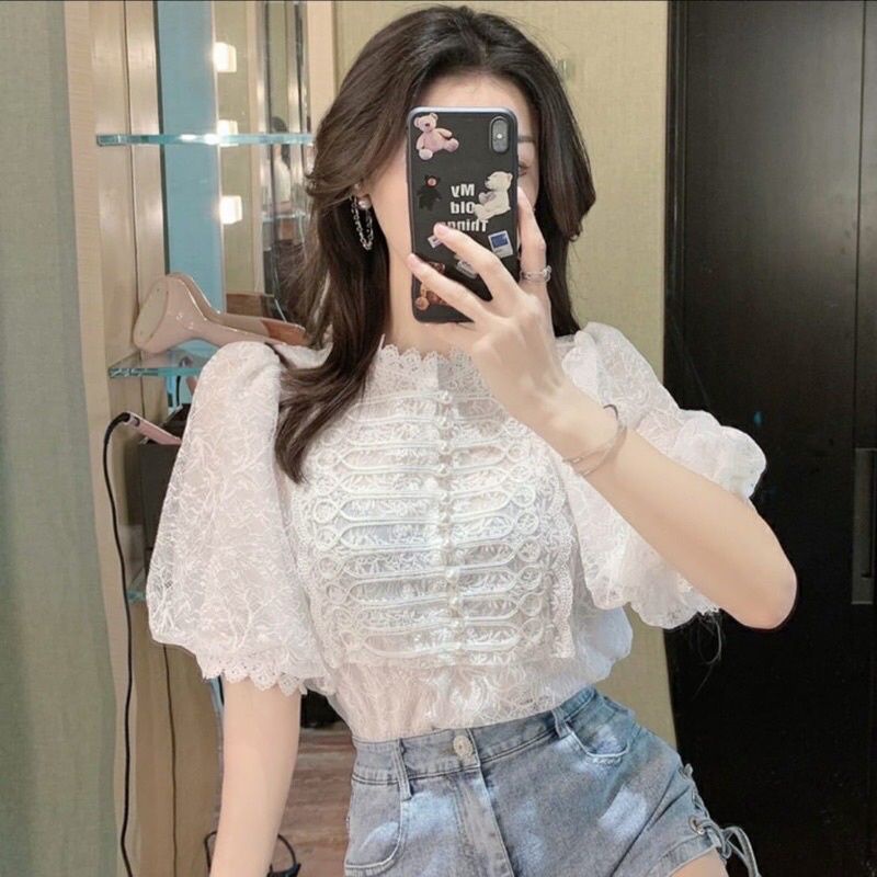 MDLV ~ 0224# CNY Nolanda Lace Top Pearl Blouse Korea Blouse Premium Blouse Import Fashion Import