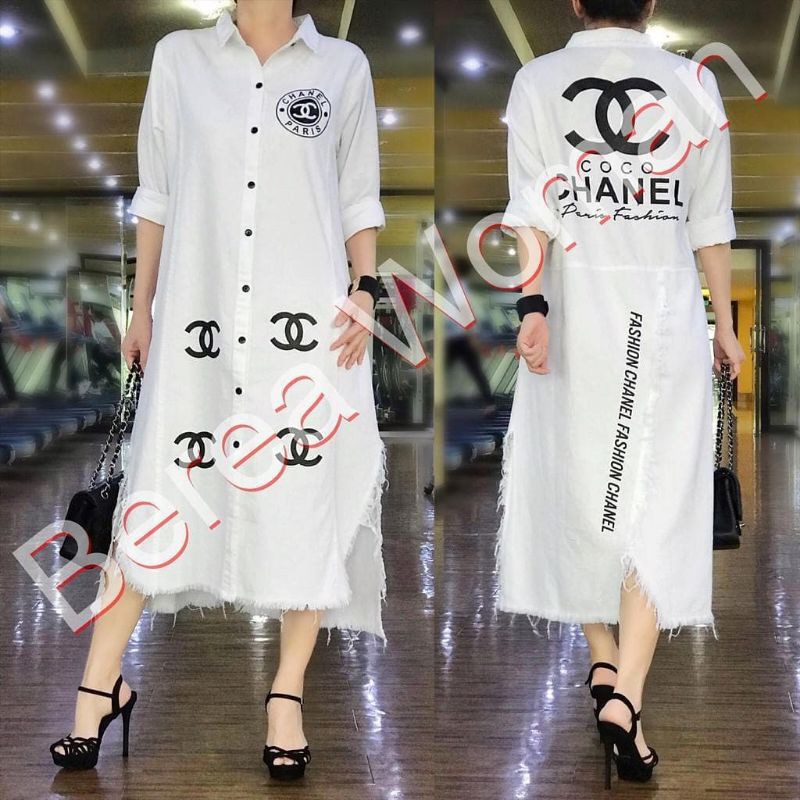 TUNIK WHITE YELLOW COCO CHANEL by Berea Woman TUNIK JEANS PREMIUM