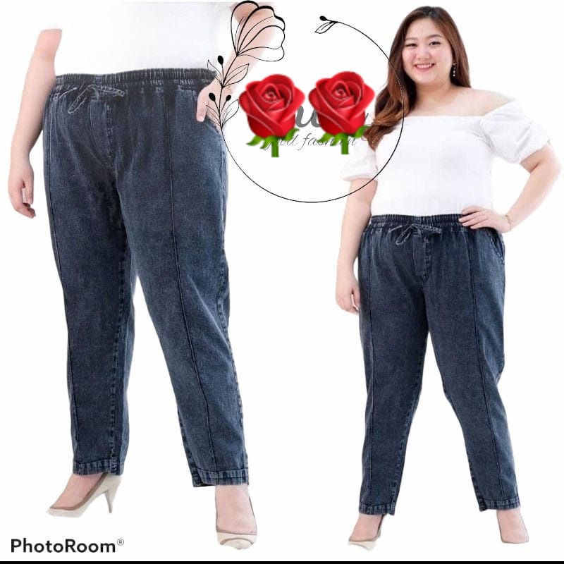 Celana jumbo jeans wanita baggy pants jumbo kekinian Celana Jumbo Sandwash Bahan Jeans Denim Bawahan Wanita Big Size Trend