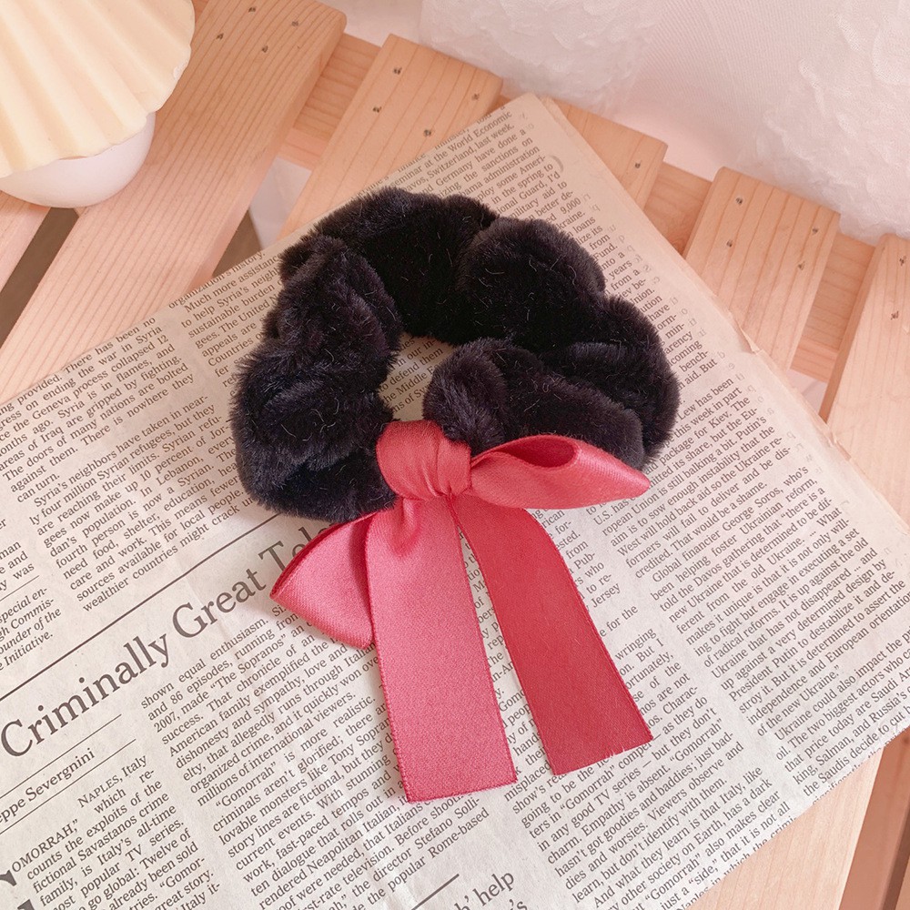 Ikat Rambut Karet Pita Wanita  Fashion Gaya Korea / Srunchie Karet Rambut Aksen Pita Daily Import-Hitam