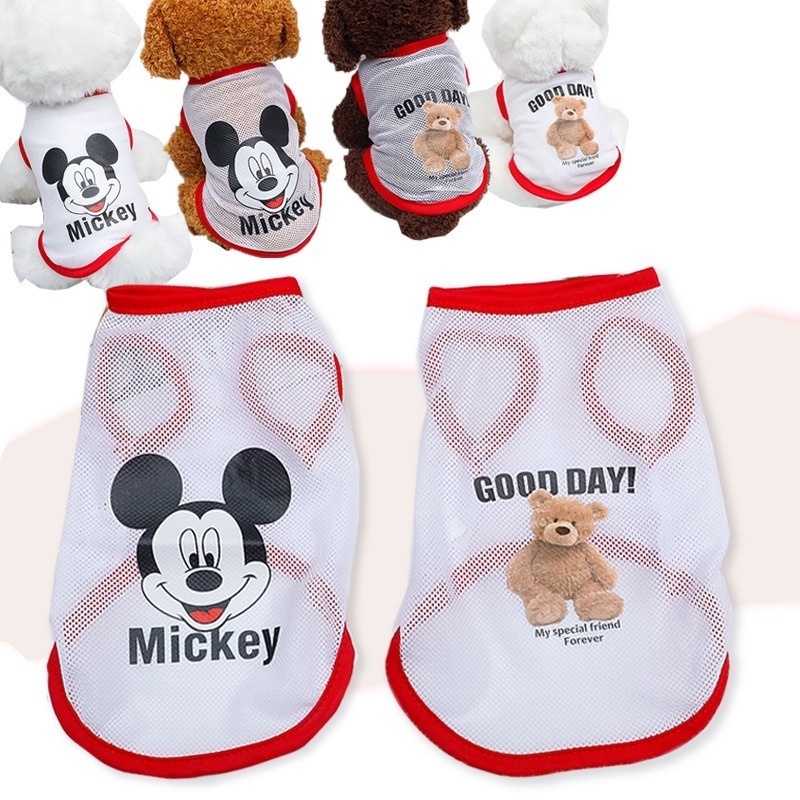 Rompi Anjing Motif Kartun Mickey Mouse Beruang Bahan Mesh Breathable Untuk Musim Panas
