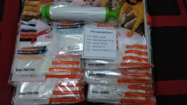 Ombotak Paket Mudik Vacuum Bag Set Isi 8 + 1 Pompa Vakum Storage Bundling 9in1