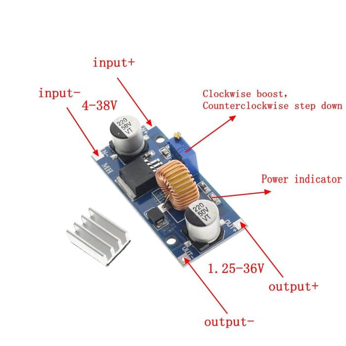 Step Down 5A XL4015 75W DC-DC Buck Converter Adjustable CV + Heatsink