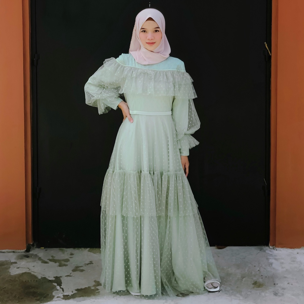 CALINNA DRESS BYGIAGIO dress kondangan gaun akad simple gaun wedding pernikahan baju muslim putih gaun lamaran elegan pakaian wanita pesta elegan fashion korea dres lebaran cantik anggun mewah nyaman gaun vintage fashion dress bahan lace tule furing tebal