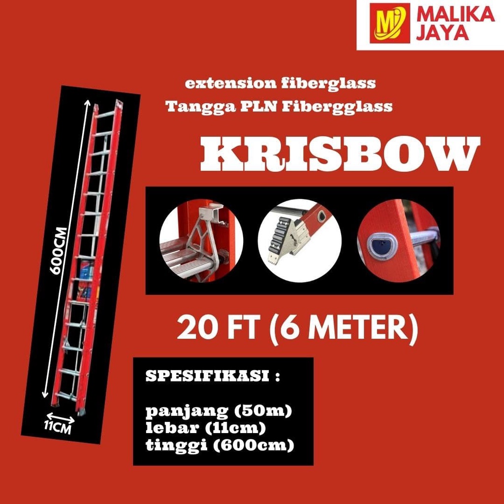 Tangga PLN Extension Fiberglass KRISBOW 20FT | Sliding Sorong