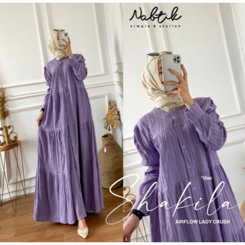 Shakila Maxy Dress Gamis Crinkle Airflow Lady Crush Premium Full Kancing