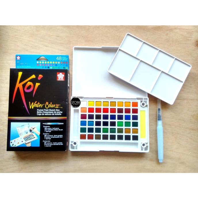 

TERBARUU!! Sakura Koi Watercolor 48 Pocket Field Sketch Box Cat Air Padat 48 Warn COD