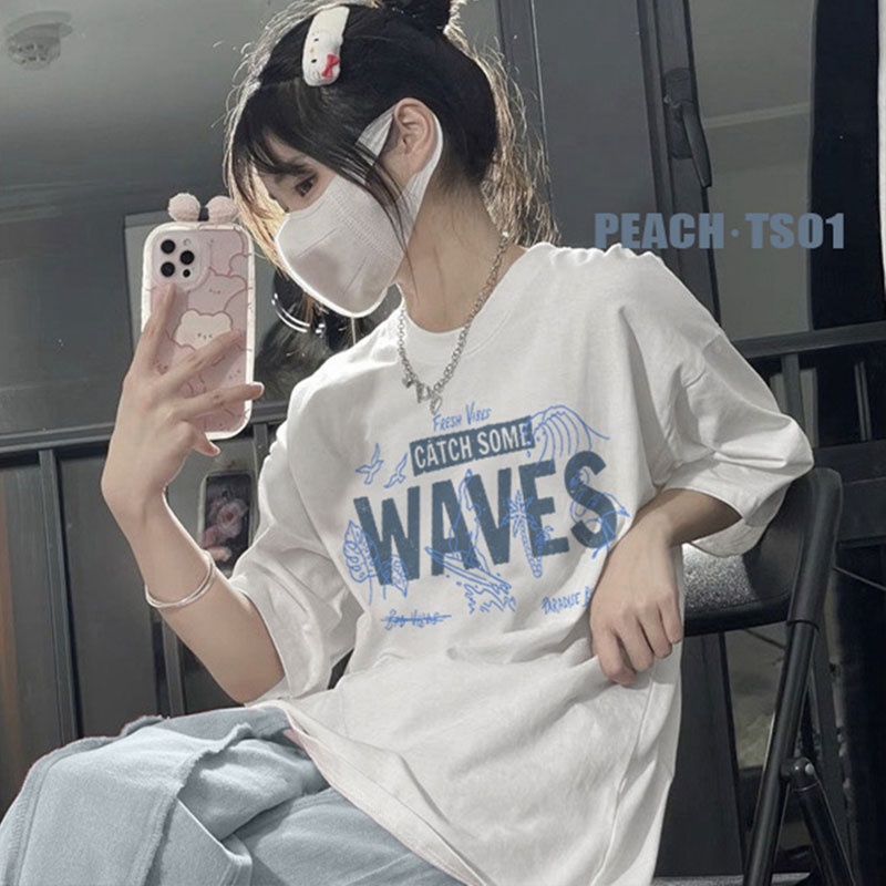 EUNII T-shirt Lengan Pendek Imut Modis Bahasa Inggris Pencetakan Longgar Korean Style/Kaos Atasan Wanita/Baju Kaus Oversize Wanita