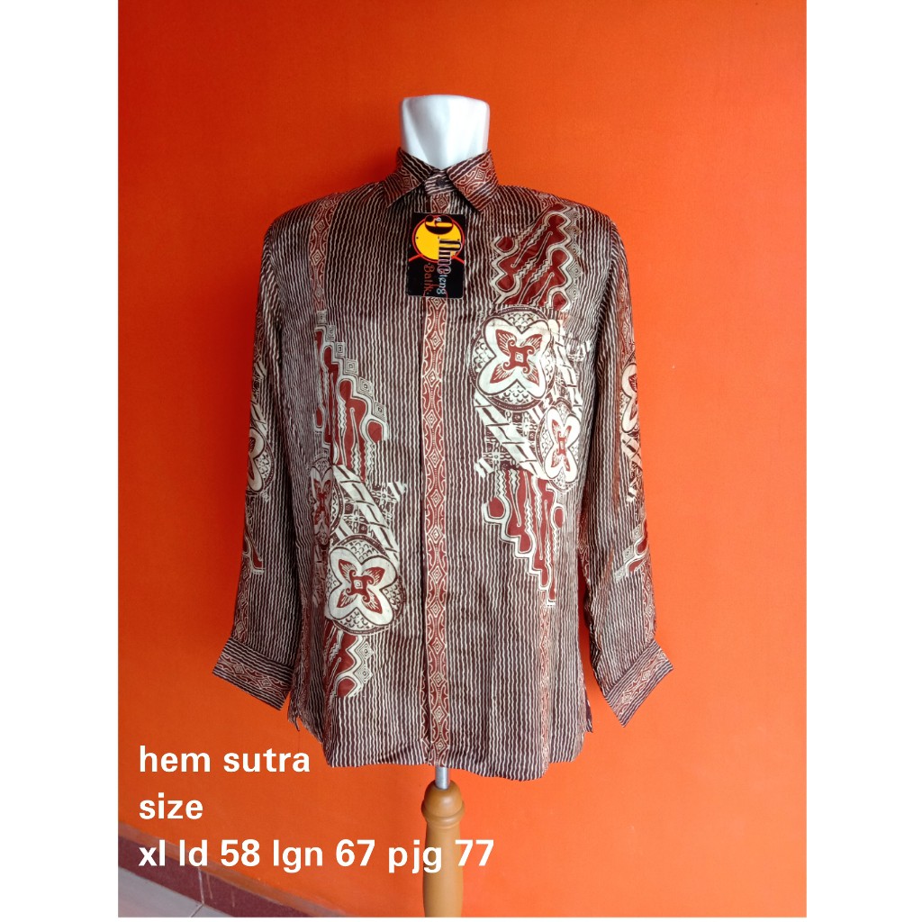 kemeja pria lengan panjang XL sutra coklat marun baju atasan 9teng batik jambi sumatera sumatra