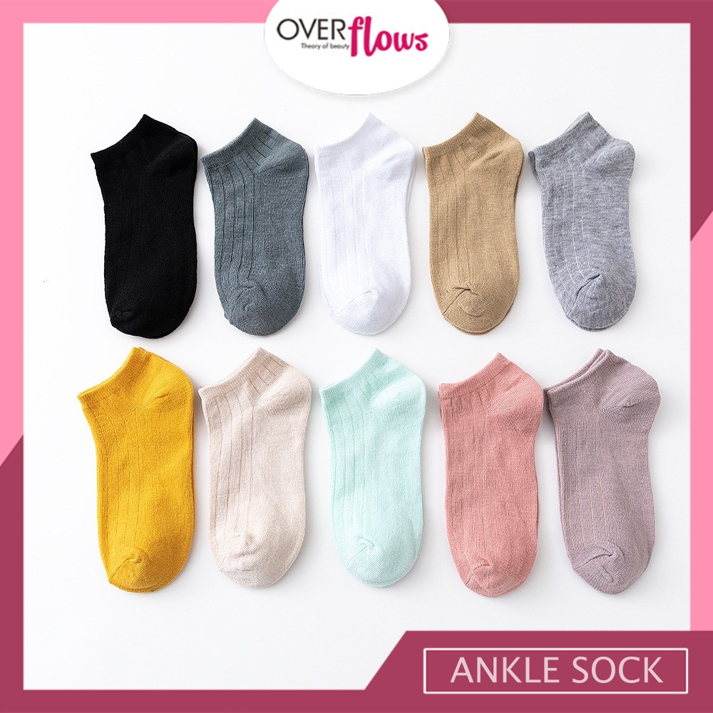 OVERFLOWS.ID Kaos Kaki Import Ala Korea Warna Pastel Unisex Ankle Sock Wanita Murah