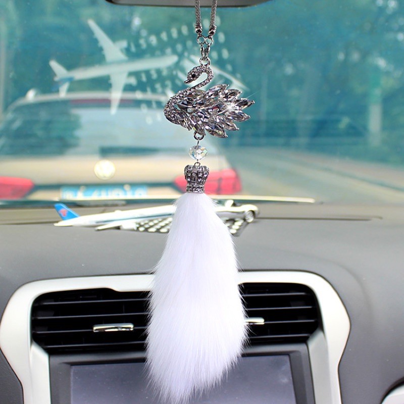 gantungan spion mobil swan bulu angsa bulu DAD gantungan spion mobil Gantungan Spion Car Bunga Middle Mirror Feather Bulu Crystal Angsa