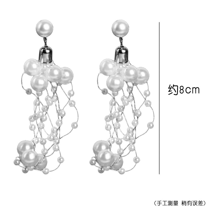 Anting Rumbai Panjang Bentuk Geometris Aksen Mutiara Gaya Korea Untuk Wanita