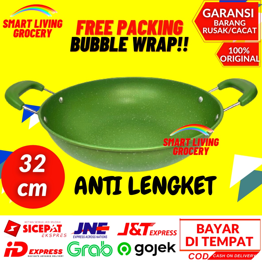 PANCI WAJAN ENAMEL ALAT PENGGORENGAN DAPUR ANTI LENGKET PANCI KERAMIK SET SERBAGUNA GSF 2034 2232-HIJAU