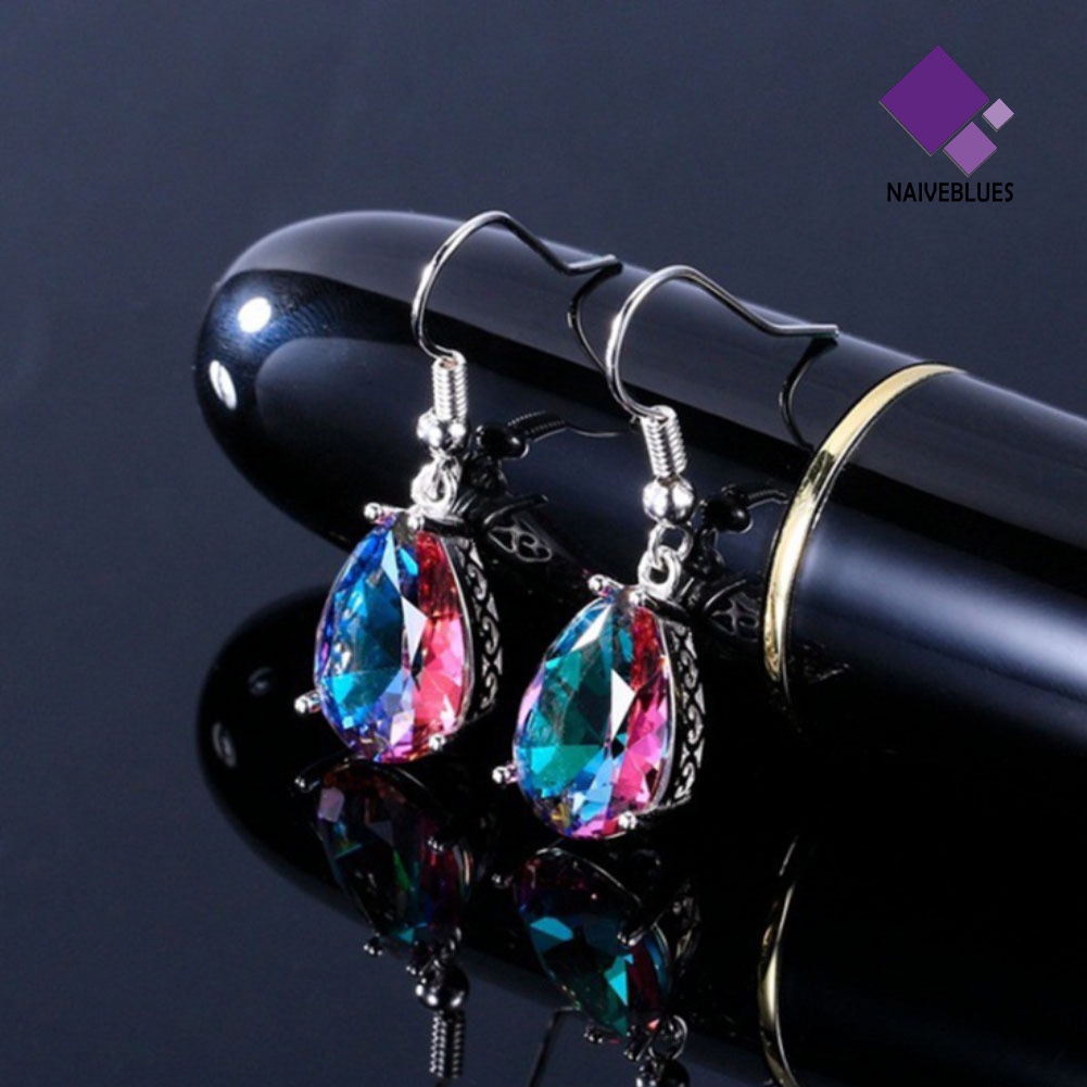 Anting Kait Bentuk Teardrop Cubic Zirconia Warna-Warni Untuk Wanita