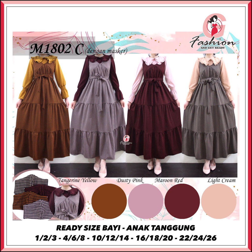 M1802 C GAMIS ANAK MUSLIM / DRESS MUSLIM 3IN1 INNER + OUTER + MASKER 2-15 TH