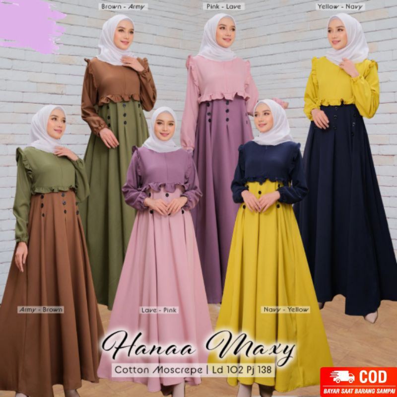 Hanaa Maxi Gamis Kombinasi Warna Cantik Gamis Model Terbaru Baju Muslim Jepang Gamis Polos Dua Warna Shopee Indonesia