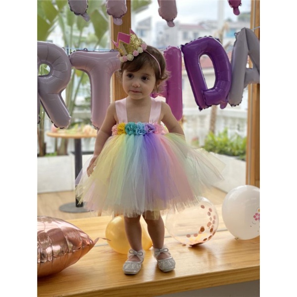 gaun pelangi rainbow alvena dress bayi neychan