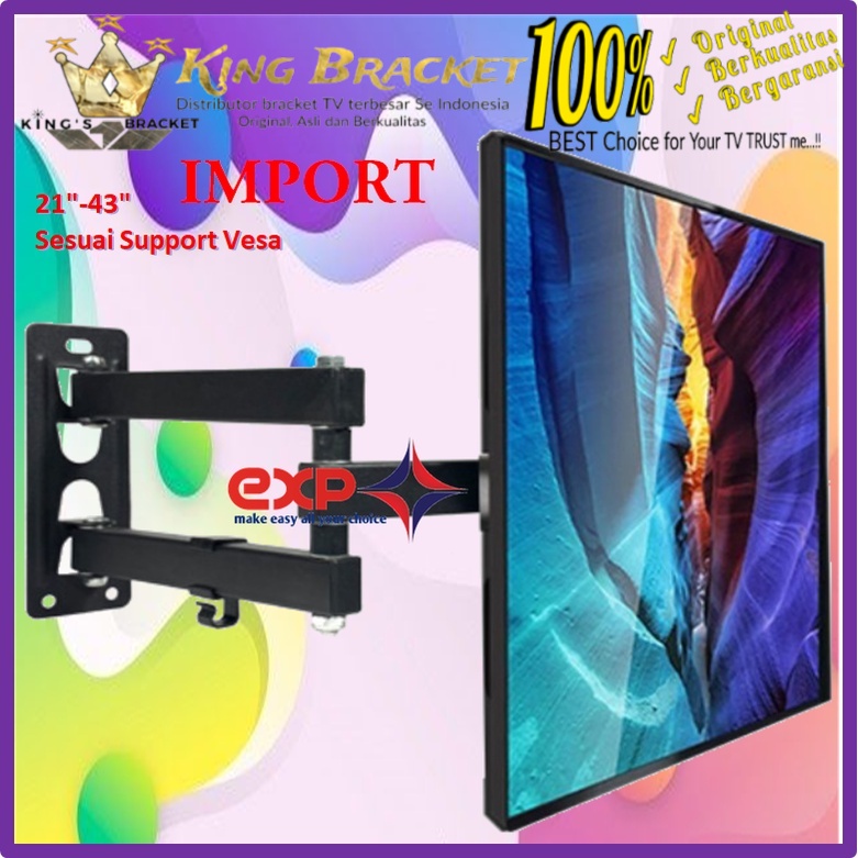 Bracket TV HISENSE 14 s/d 43 inch 6 ARAH FULL BESI SUPER KOKOH GARANSI 100% ORI