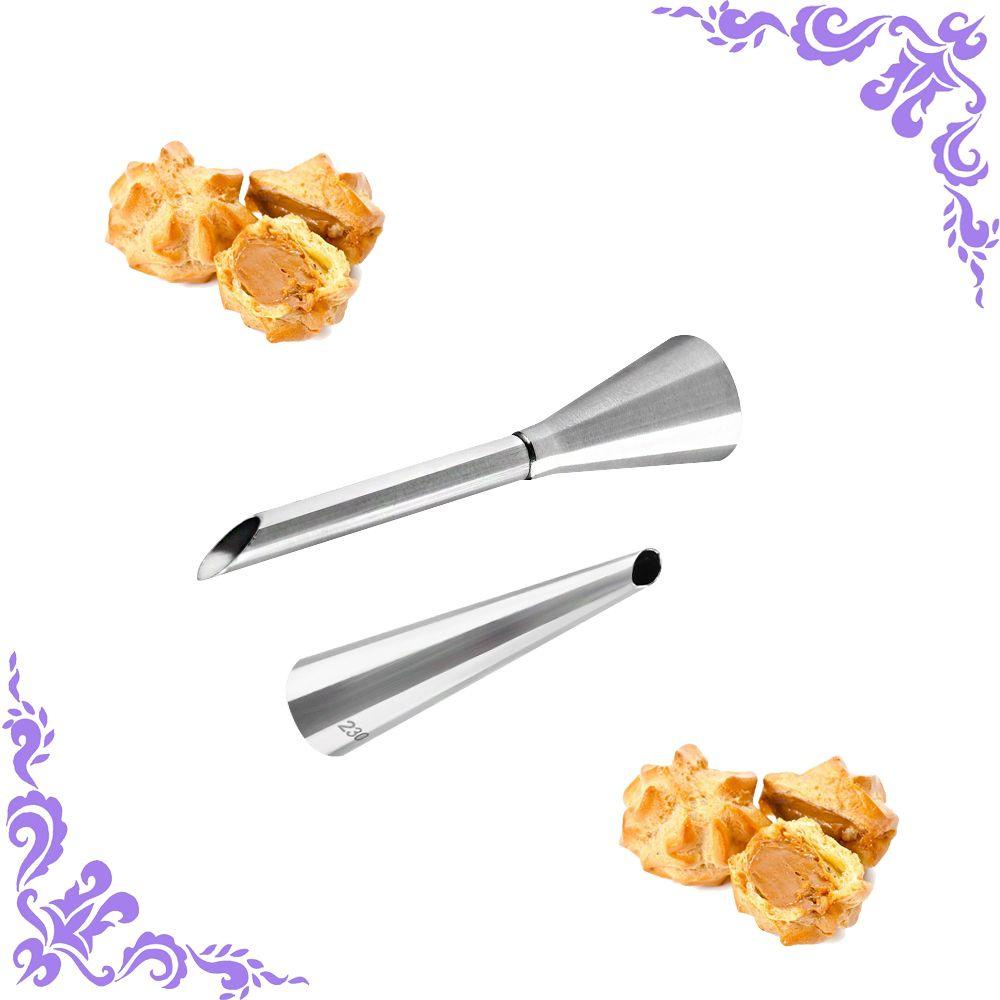 Solighter 2pcs / Set Ujung Puff Bahan Stainless Steel Untuk Dekorasi Kue / Cupcake DIY