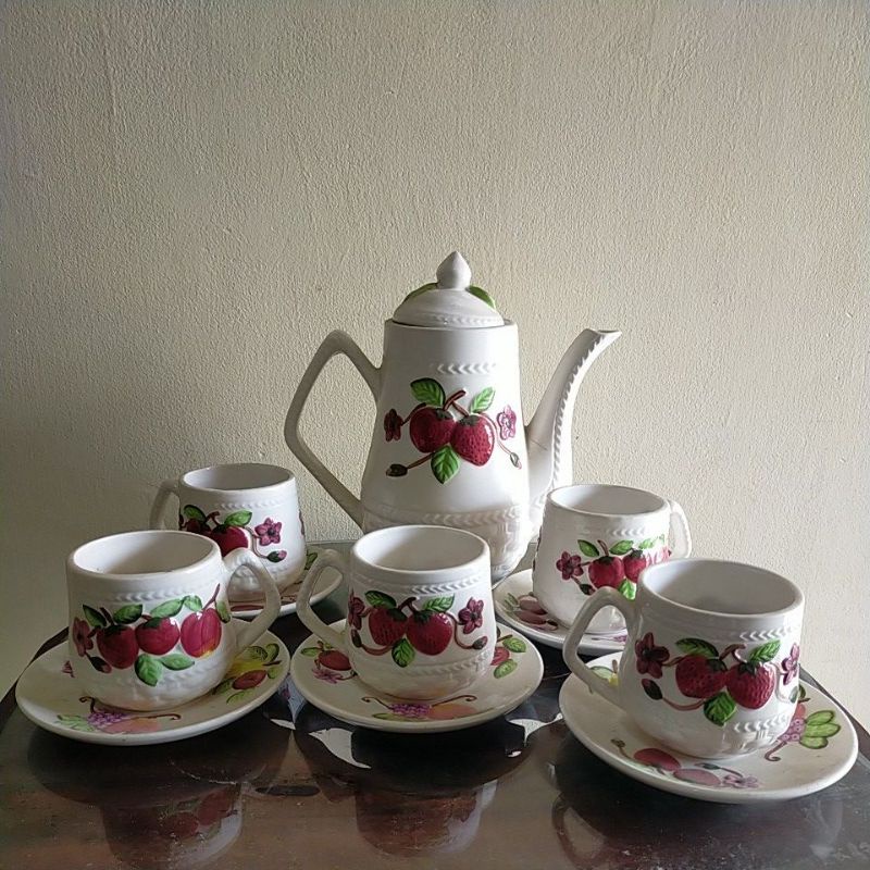 set gelas teko hiasan apple