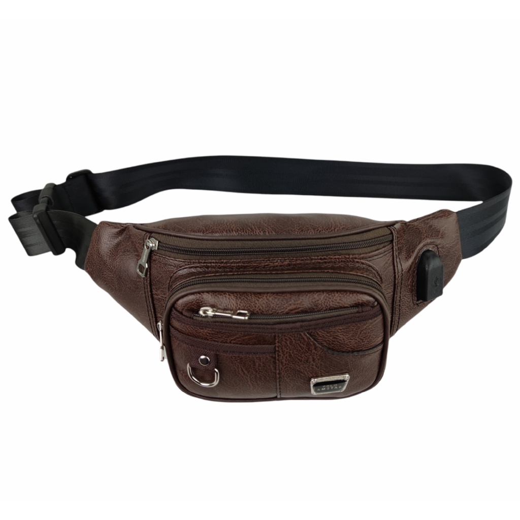 Waistbag / Tas Pinggang Kulit PU Leather Import Quality Original Polo Amstar FREE USB