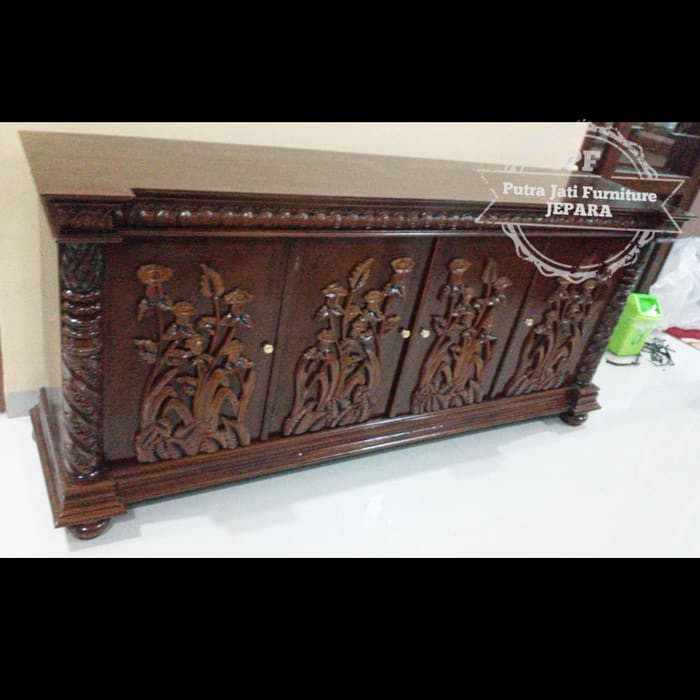 Meja Tv panjang ukir jati - Bufet/ Buvet hias pajangan ruang tamu Terlaris